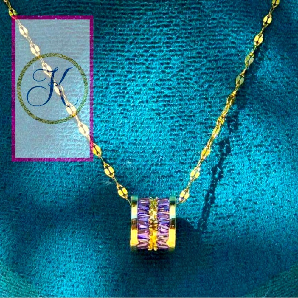 Amethyst Circle of LOVE 18K Gold Plated Stainless Steel Necklace, Swarovski 💜